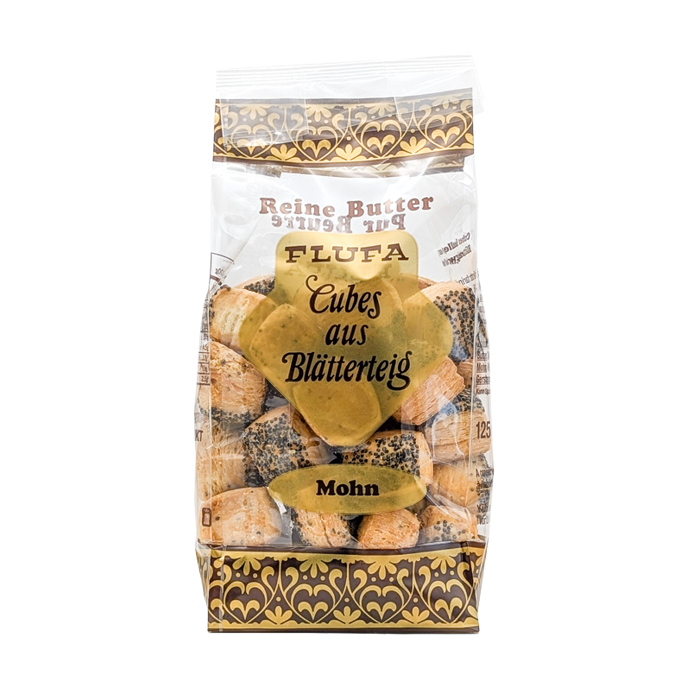 Blätterteigwürfel Mit Mohn – Blätterteiggebäck Mit 24% Butter 125g – Flufa, Schweiz