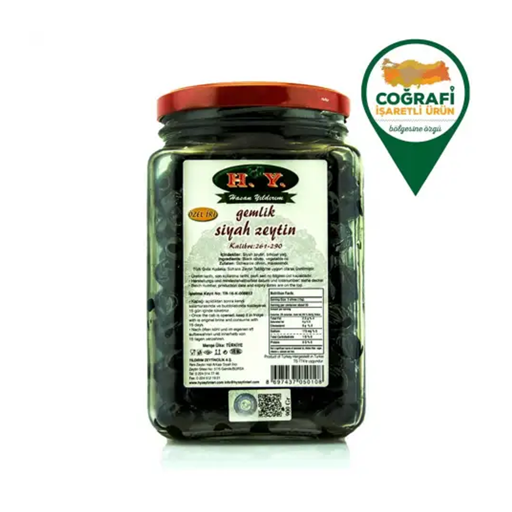 Yağlı Gemlik İri Siyah Zeytin Cam Kavanoz 900g